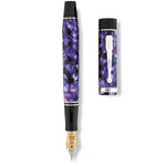 Churchill Wisteria pen and cap shown separately from above, comparing barrel and cap patterning