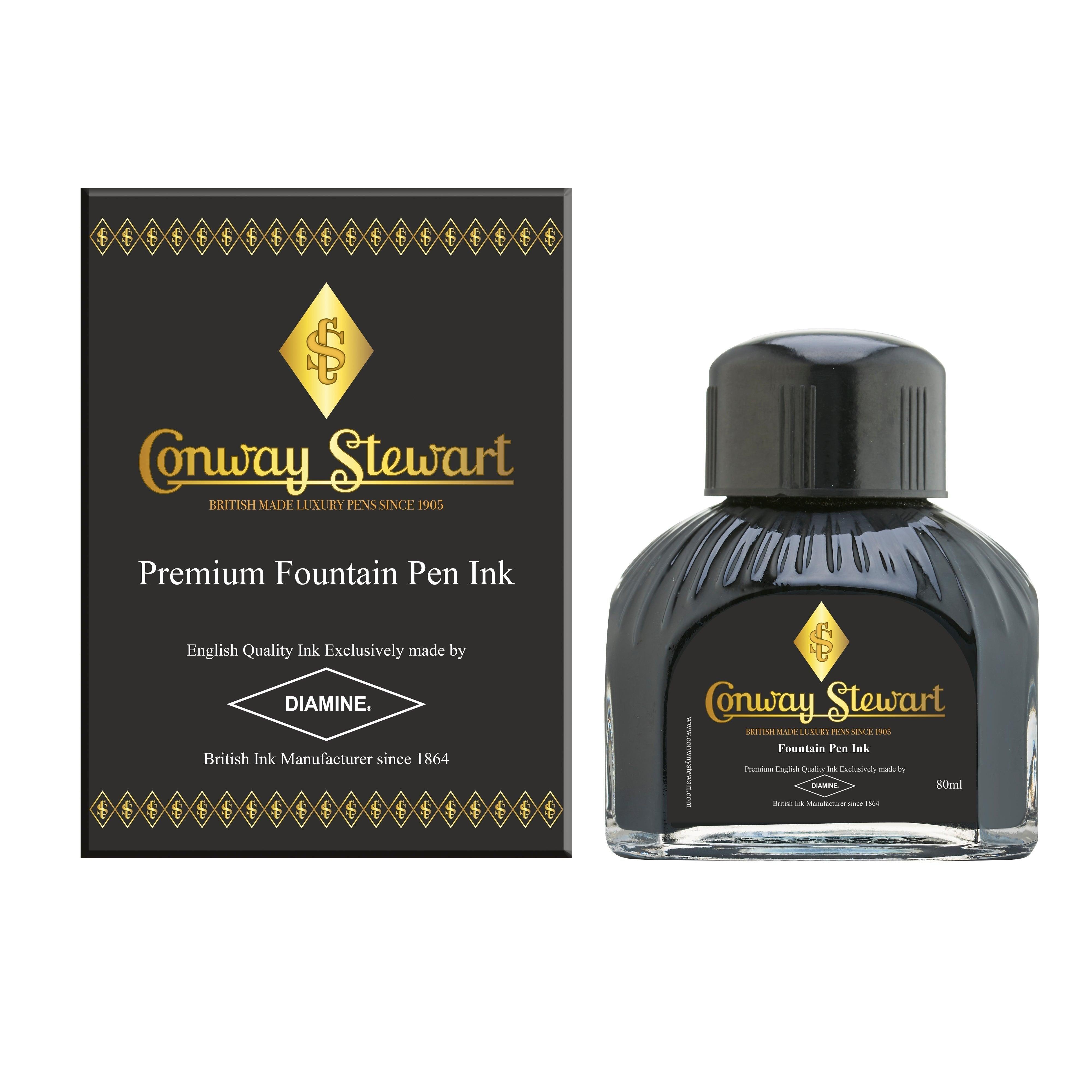 Conway Stewart Premium Fountain Pen Ink墨水盒及其80毫升玻璃瓶,黑色,由Diamine出品