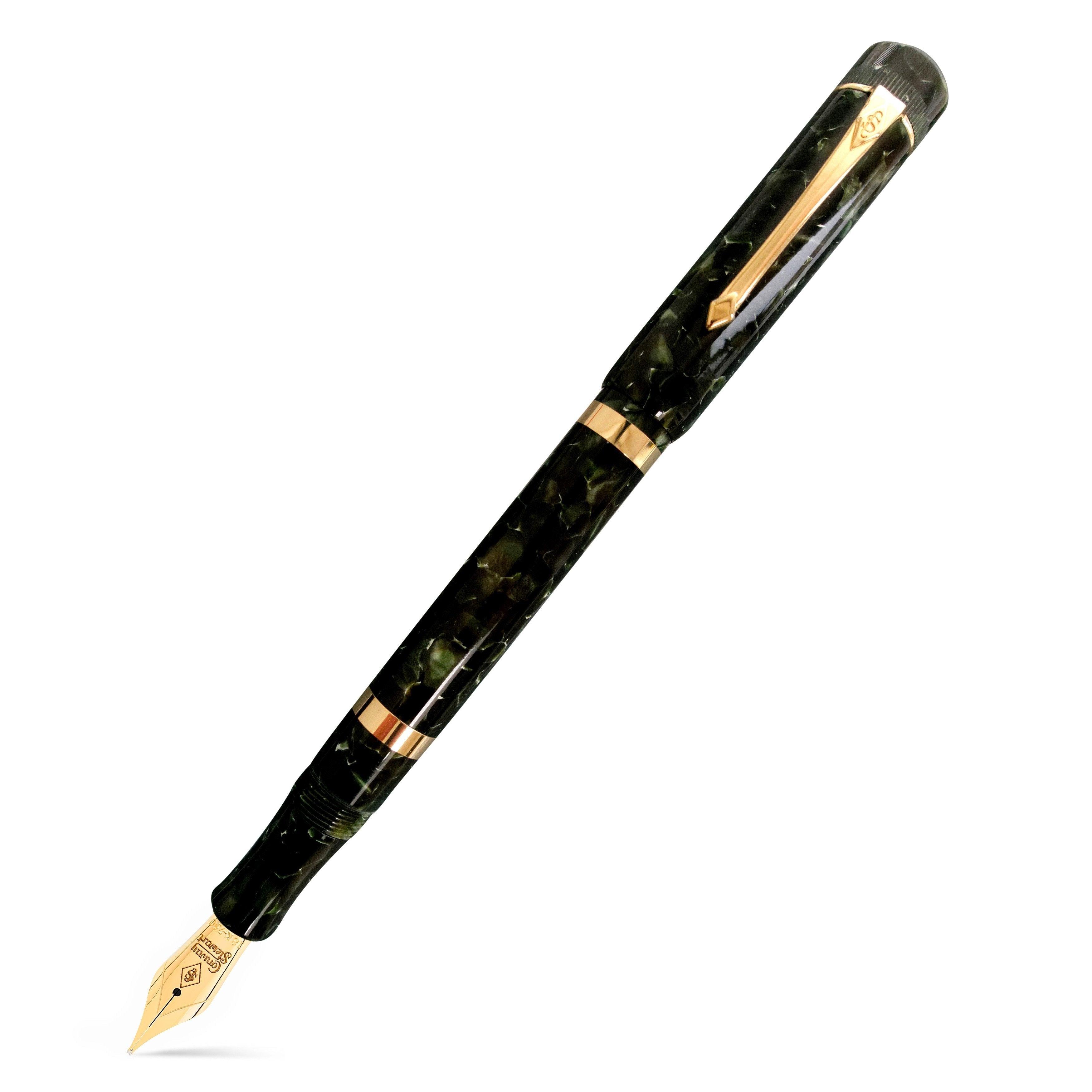 Conway Stewart Marlborough Classic Green fountain pen, capped, shown diagonally against a white background