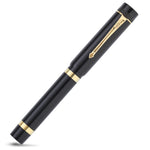 Capped Marlborough Vintage Black Ebonite Gold fountain pen, reverse diagonal angle showing the clip and bands