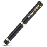 Capped Marlborough Vintage Black Ebonite Gold fountain pen, reverse diagonal angle showing the clip and bands