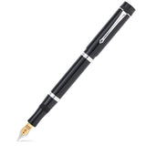 Geschlossener Marlborough Vintage Black Ebonite Silver Füllfederhalter, diagonal gezeigt, schwarzes Ebonit mit Silberbeschlägen
