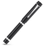 Geschlossener Marlborough Vintage Black Ebonite Silver Füllfederhalter, umgekehrter Diagonalwinkel, Clip und Bänder