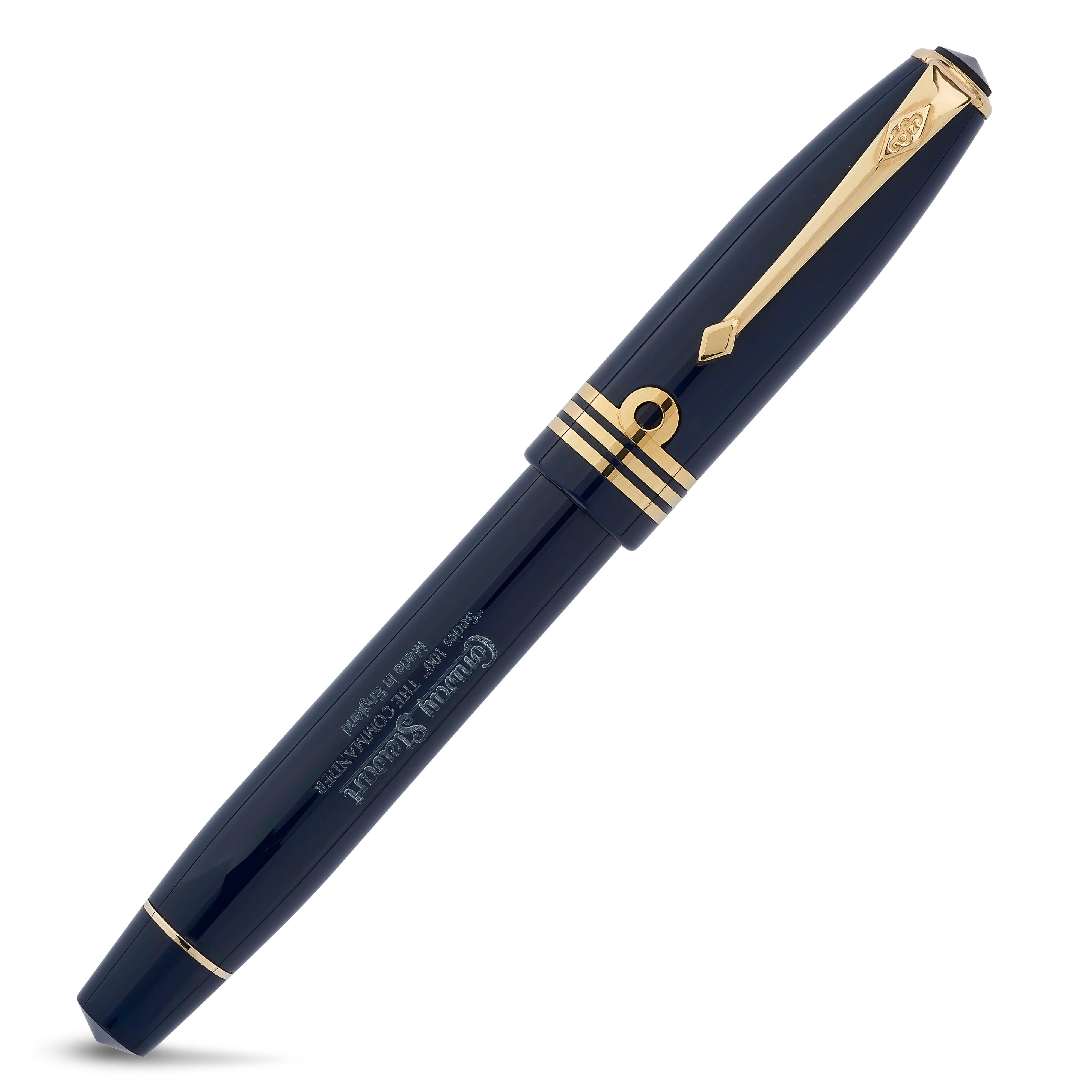 Series 100 Commander fountain pen capped, reverse angle showing gold clip and cap band