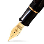 Close-up of the Series 100 Lawyer's Pen nib, a gold nib engraved with the Conway Stewart crest