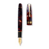 Series 100 Sepia Blue फाउंटेन पेन और कैप अलग-अलग रखे हुए, ऊपर से देखा गया