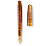Series 58 Amber fountain pen barrel and cap laid side by side, overhead flat lay
