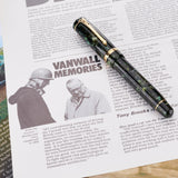 Vanwall fountain pen resting on a newspaper feature headlined Vanwall Memories