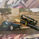 Vanwall pen resting on a photograph of a green racing car, cap and barrel shown separately