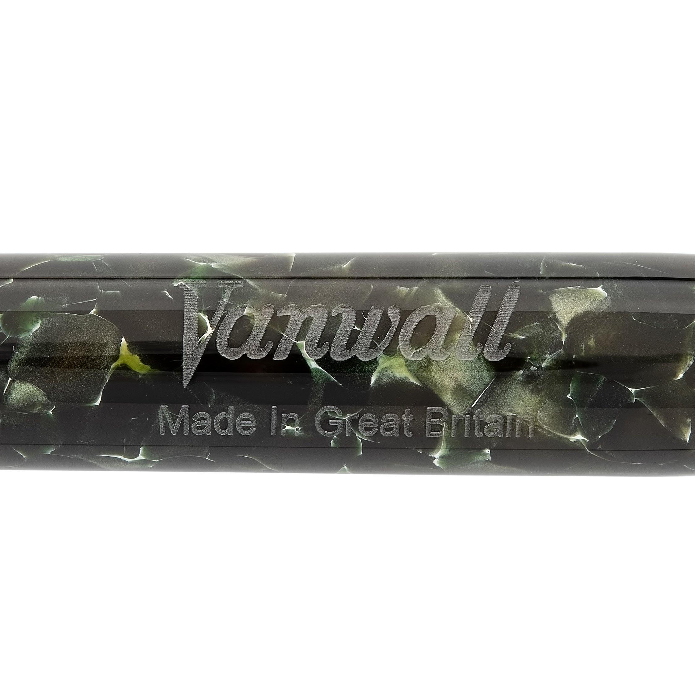Close-up of the Vanwall barrel engraving reading Vanwall, Made in Great Britain