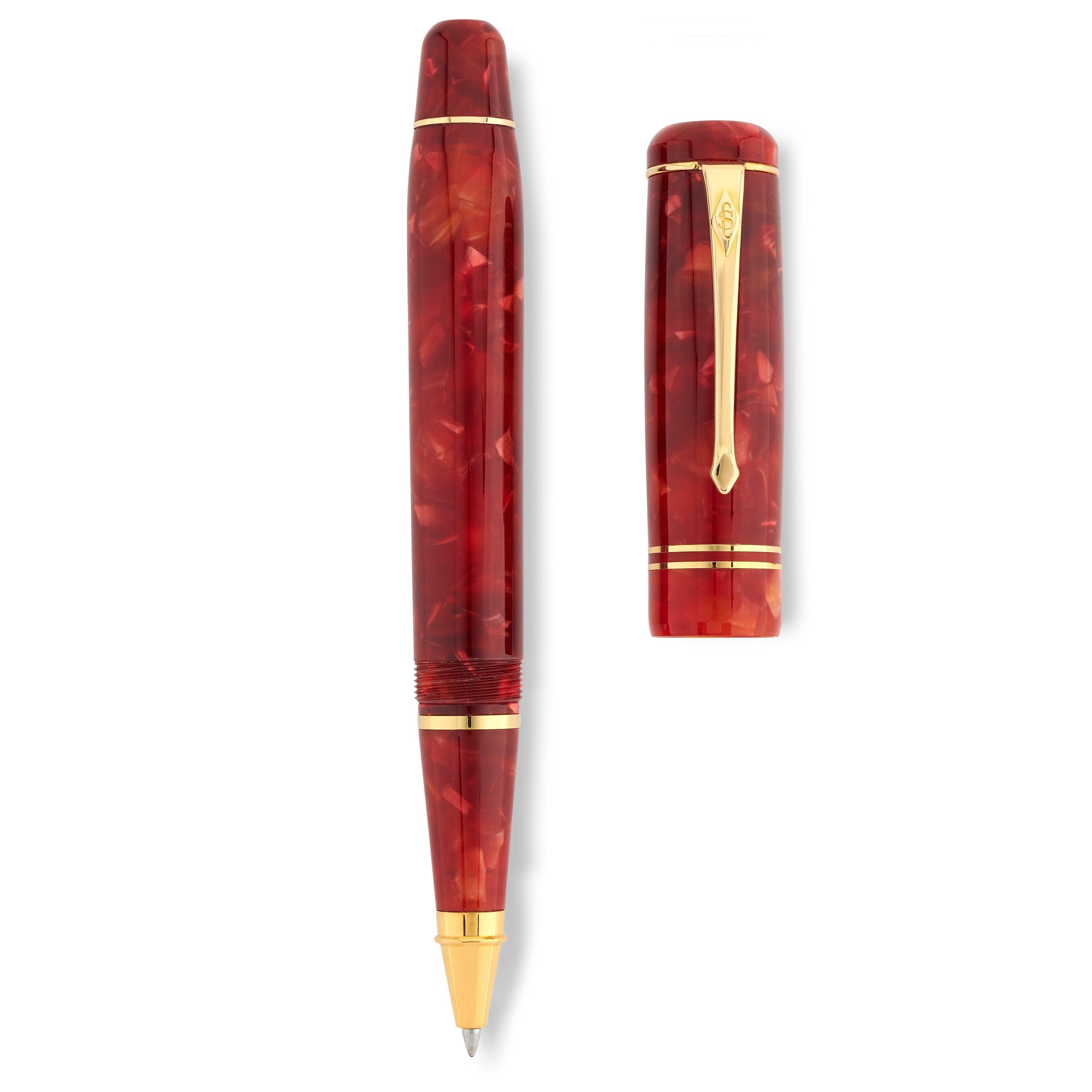 Schaft und Kappe des Winston Cherry Red getrennt von oben gezeigt, Muster von Schaft und Kappe im Vergleich