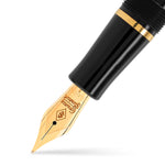 Close-up of the gold nib engraved Conway Stewart on the Winston Classic Black Gold pen