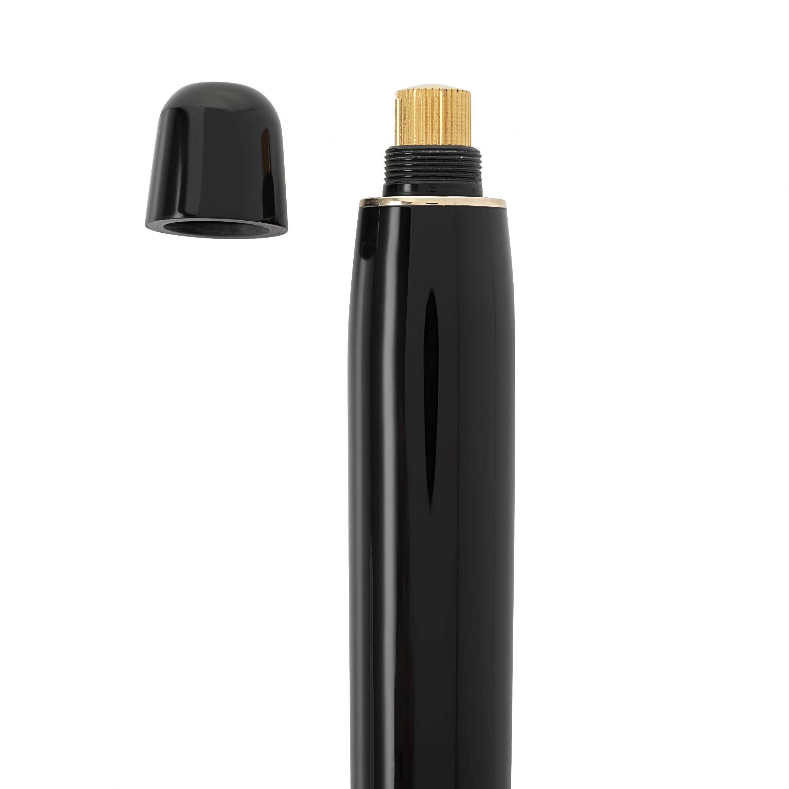 Cap removed from the Winston Exmoor pen, showing the black converter blind cap and gold-toned threads
