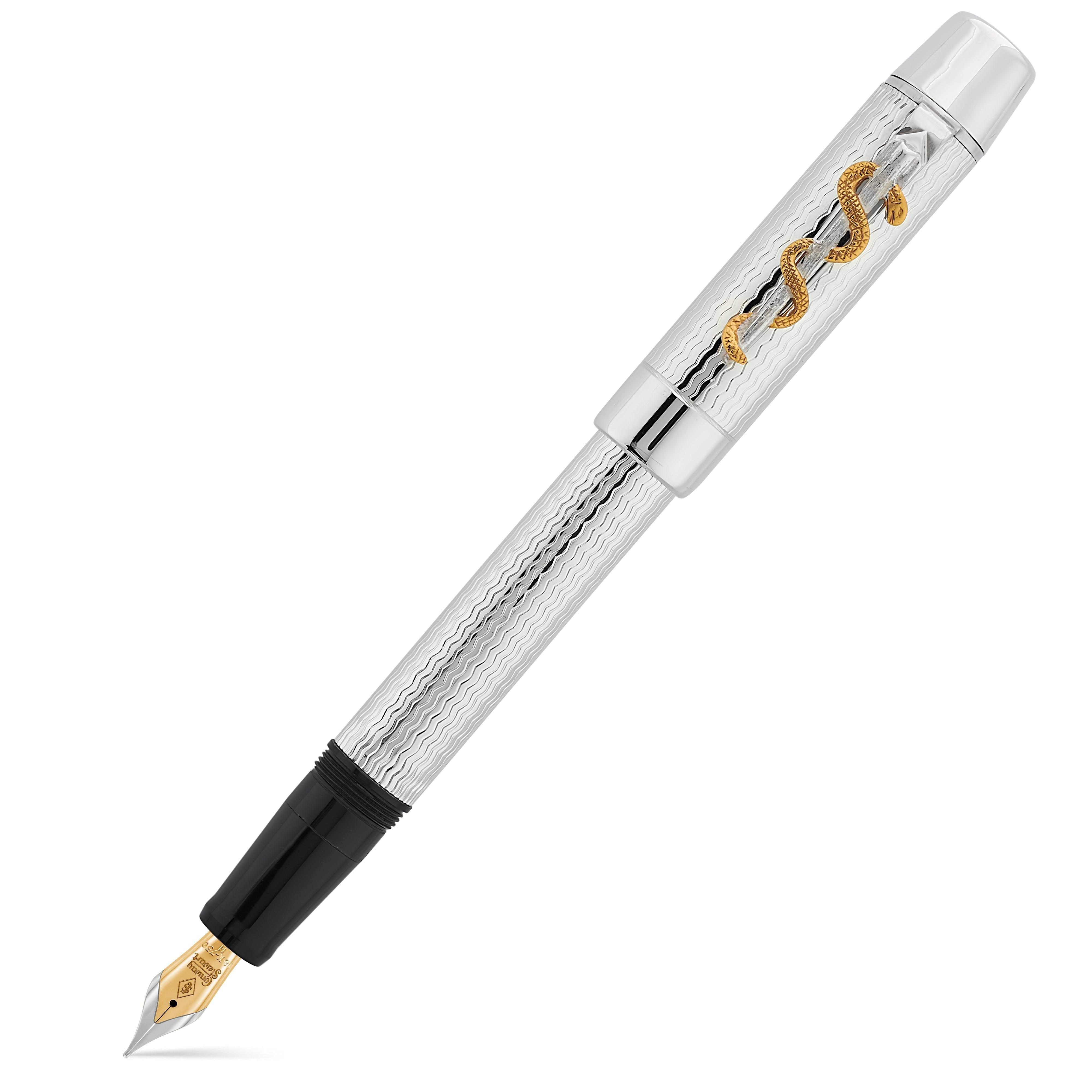 Doctor's Pen fountain pen capped, sterling silver barrel with gold serpent clip motif