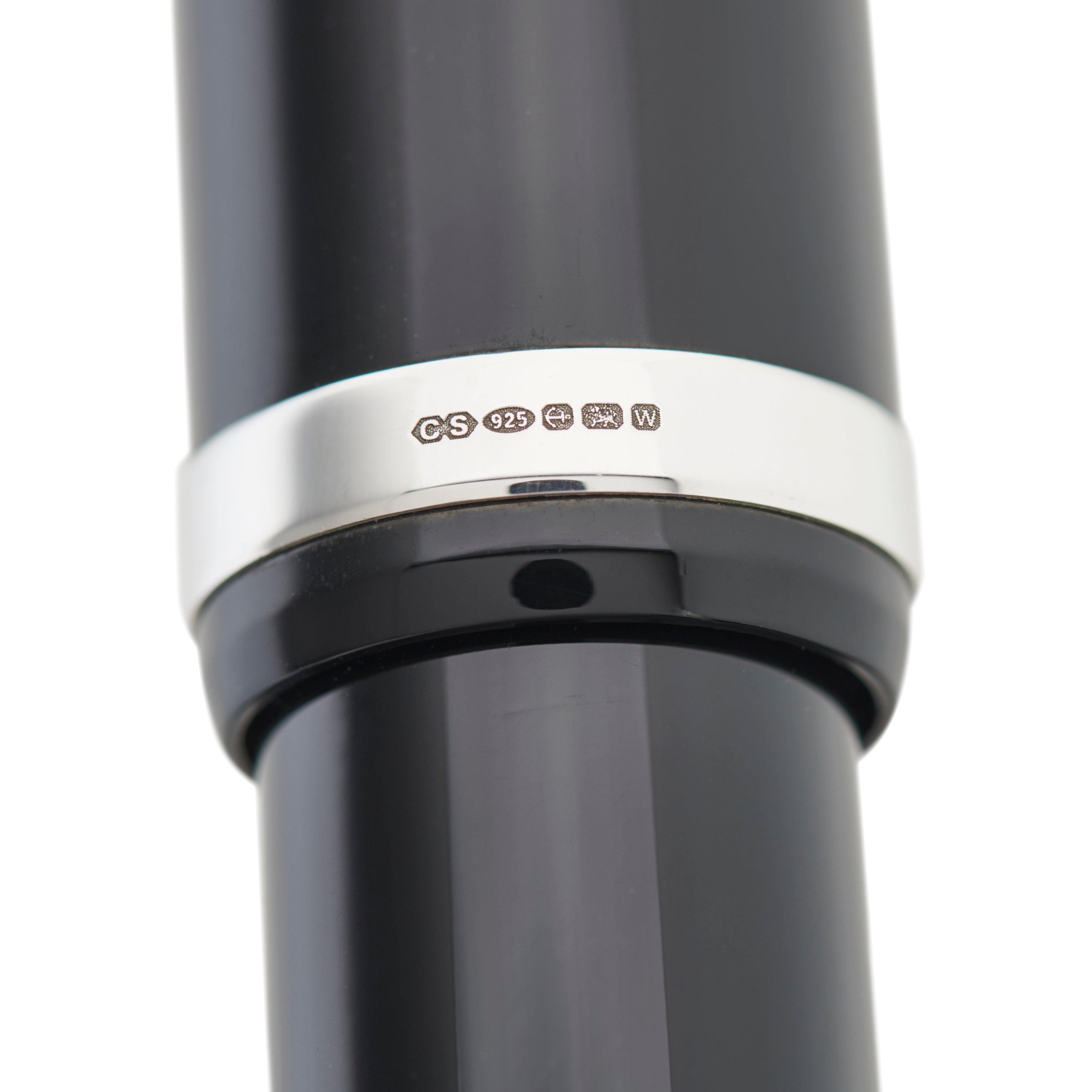Close-up of the sterling silver hallmark band, stamped CS 925, on the Alan Turing Pen