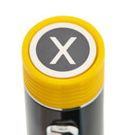 Macro view of the Alan Turing Pen cap top, engraved with a circular X motif referencing the Enigma rotor