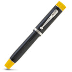 Capped Alan Turing Pen, reverse diagonal angle showing the silver clip and yellow cap band