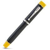 Capped Alan Turing Pen, reverse diagonal angle showing the silver clip and yellow cap band