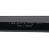 Close-up of the barrel engraving reading The Alan Turing Pen, Made in England