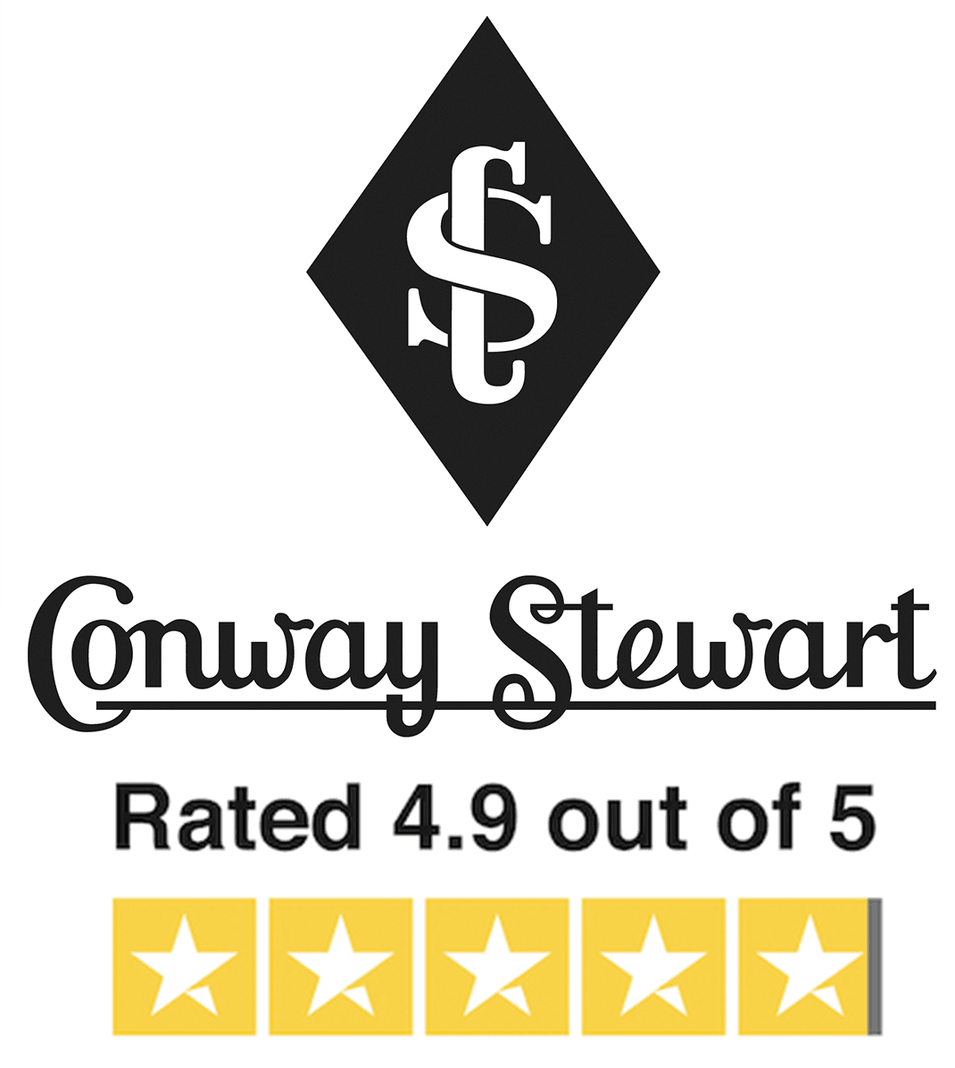 Conway Stewart Diamantlogo und Schriftzug mit einem Kundenbewertungs-Abzeichen von 4,9 von 5 Sternen